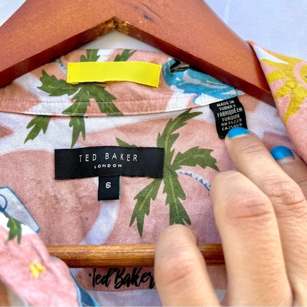 TED BAKER LONDON | UDON SHORT SLEEVE STRETCH BUTTON UP ROMAN HOLIDAY SHIRT XXL